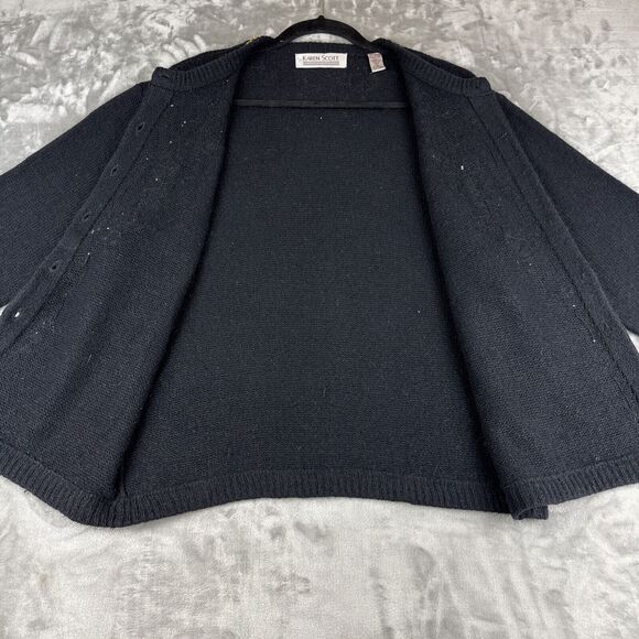 Karen Scott Silk Angora Cardigan Sweater Womens L Black Gold Bead Holiday (1052) - Picture 7 of 11